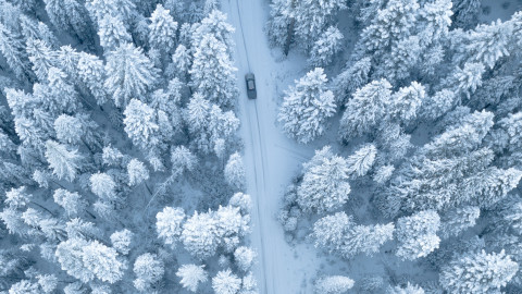 Aerial Photograph of Snowy Road