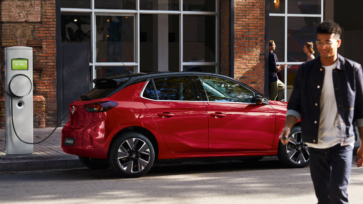 Red Vauxhall Corsa Electric Street Charging