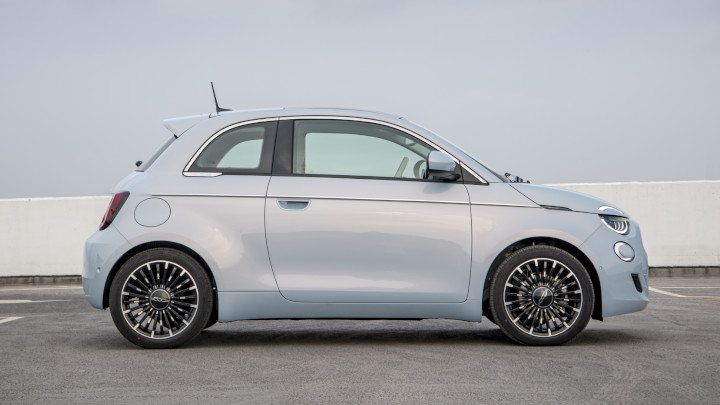 Blue Fiat 500e Side On