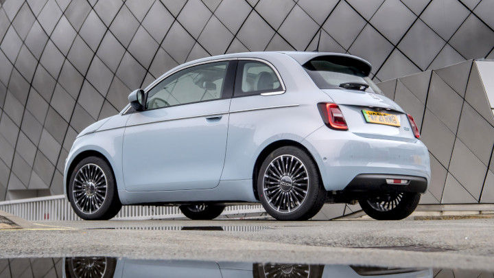 Blue Fiat 500e Rear