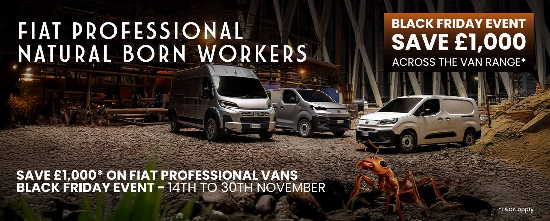 Save £1,000* on Fiat Professional vans and a Free Home EV Charger^ with electric models this Black Friday.