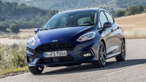 Blue Ford Fiesta Exterior Front Driving
