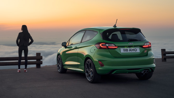 Green Ford Fiesta ST, rear lifestyle shot