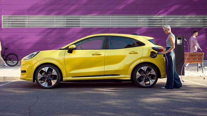 Yellow Ford Puma Gen-E Roadside Charging