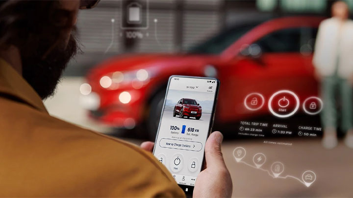FordPass smartphone app with icons and illustrations