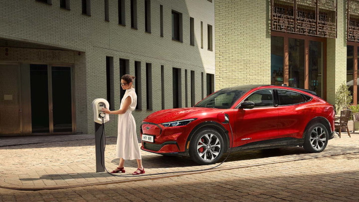 Red Ford Mustang Mach-E Exterior Front Charging