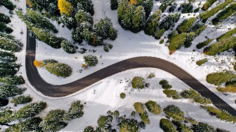 Aerial View of Winter Forest Road