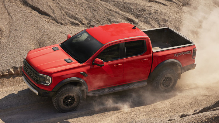 Red Ford Ranger Raptor Off-Road Aerial