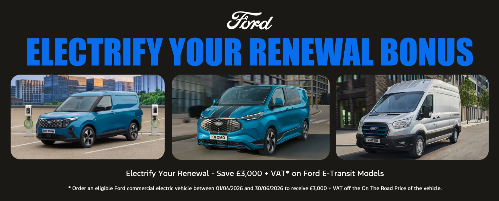 Three Ford Vans On Different City Roads