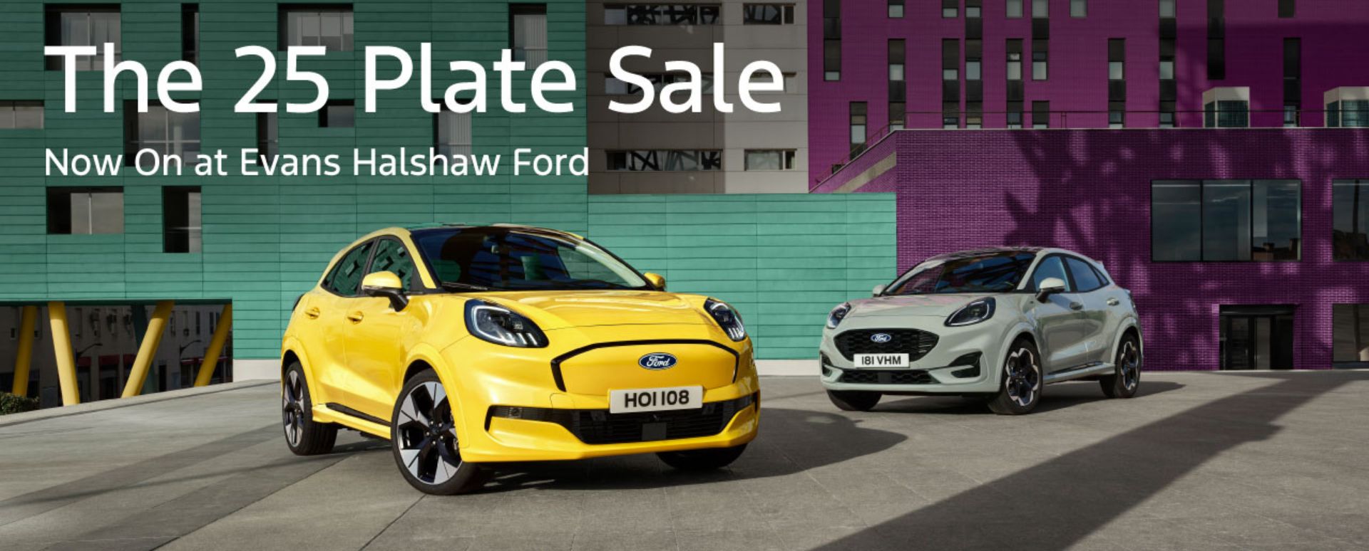 25 Plate Sale yellow and grey Ford vehicles