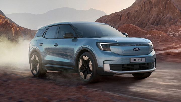 Blue Ford All-Electric Explorer Car driving