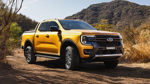 Orange Ford Ranger front quarter shot