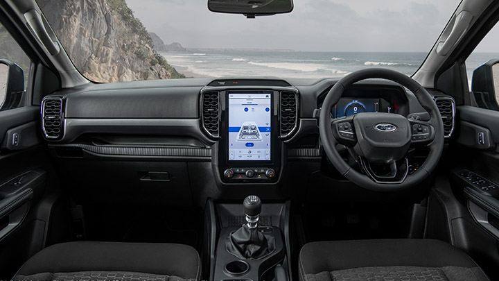 Ford Ranger cabin with SYNC 4 infotainment screen