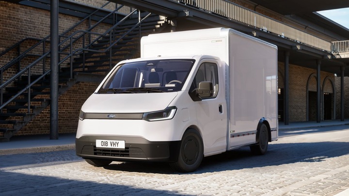 Ford Transit City chassis cab shown in front three‑quarter view in an urban setting