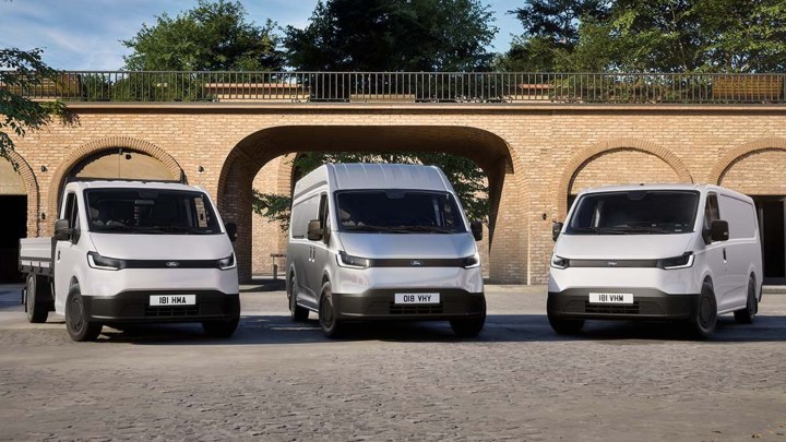 Three Ford Transit City vans parked side by side in different body styles