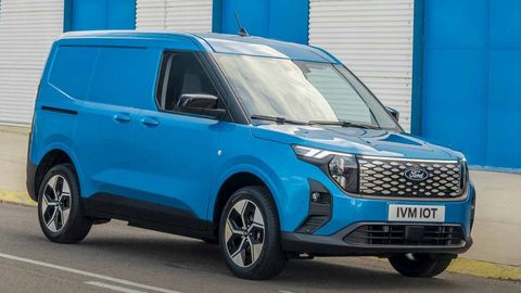 Side of blue Ford E-Transit Courier