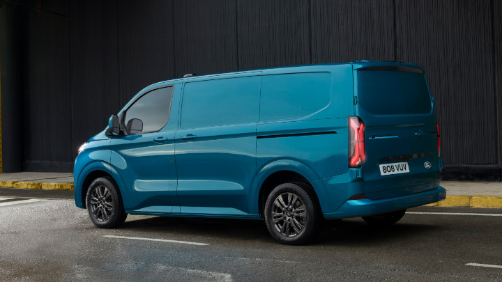 Blue Ford E-Transit Custom Exterior Rear Static