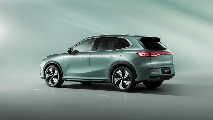 Blue Geely EX5 Exterior Rear Static in Studio