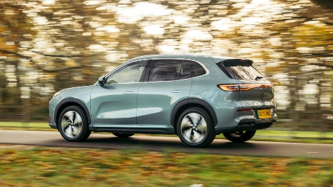 Geely EX5 Green side rear angle