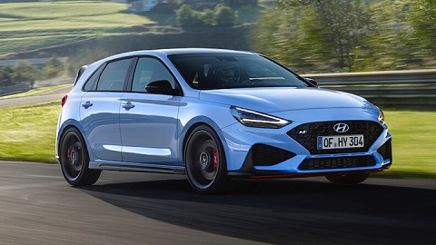 Blue Hyundai i30 N driving