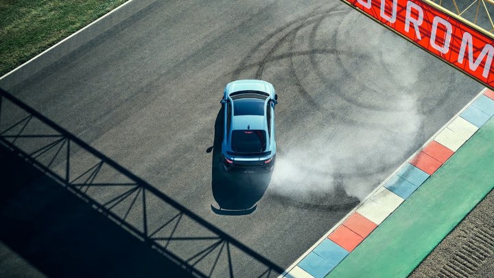 Hyundai IONIQ 6 N viewed from above on a race track during high‑performance driving