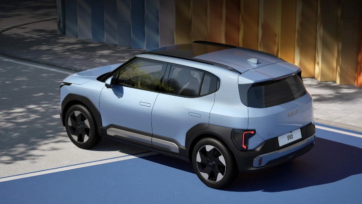 Blue Kia EV2 Exterior Rear Static