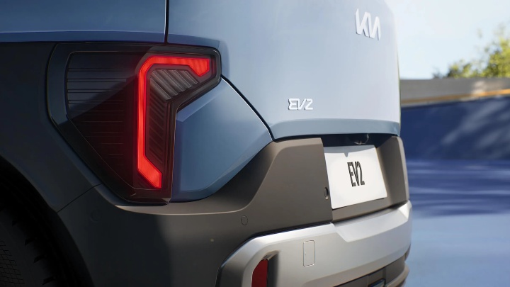 Blue Kia EV2 Exterior Rear Close-Up