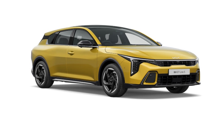 Yellow Kia K4 GT-Line S Exterior Studio