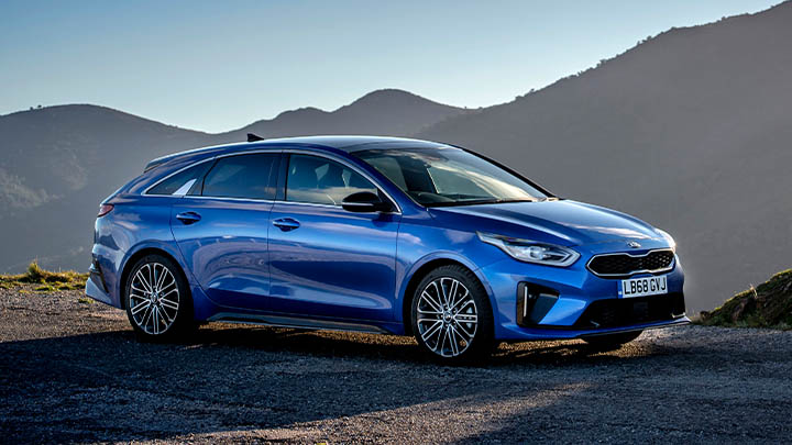 Blue Kia ProCeed, parked