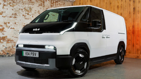 Kia PV5 Cargo in White Parked Front Angle