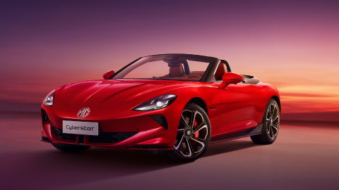 Red MG Cyberster Front With Top Down