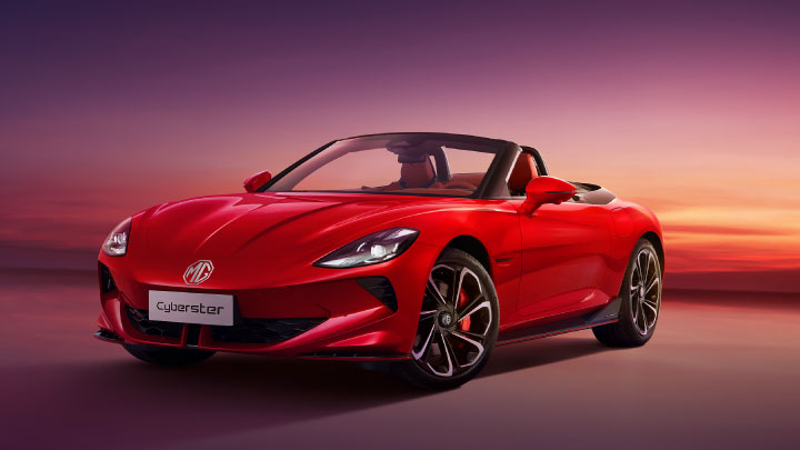 Red MG Cyberster Front With Top Down