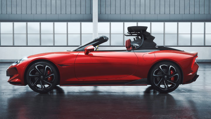 Red MG Cyberster Side With Top Down