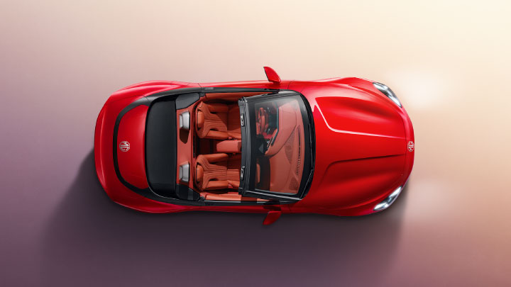 Red MG Cyberster With Top Down Birdseye View