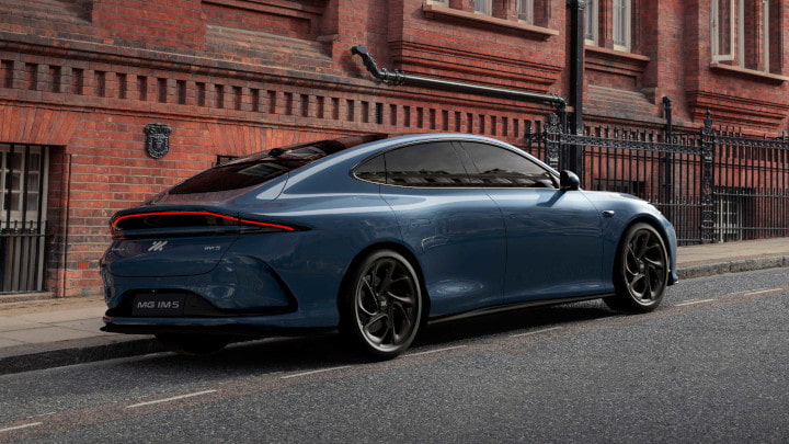 Nevis Blue MG IM5 Rear Parked On Side Of City Street