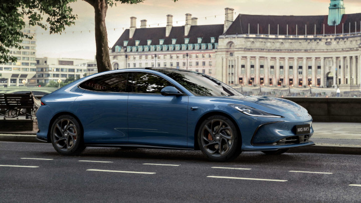 Nevis Blue MG IM5 Parked On Side Of City Street