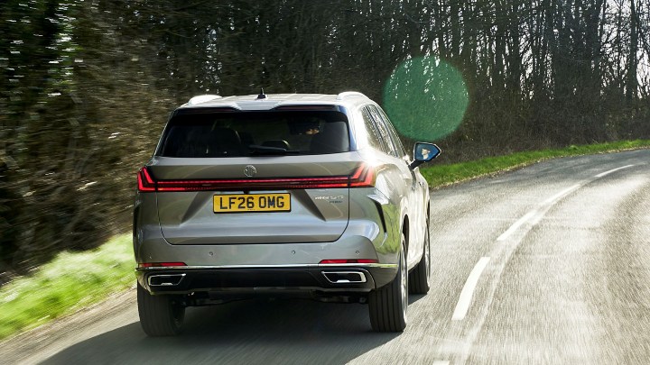 MG S9 PHEV driving rear silver
