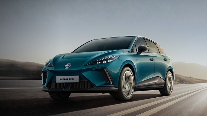 Blue MG4 EV Exterior Front Driving