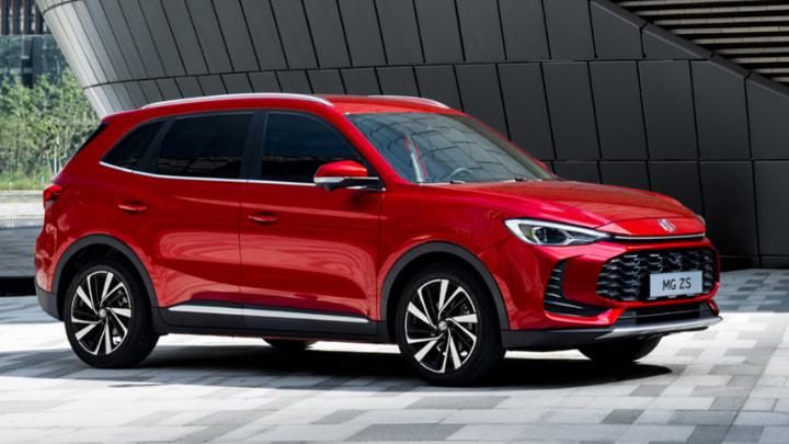 MG ZS in Red Parked Front Angle