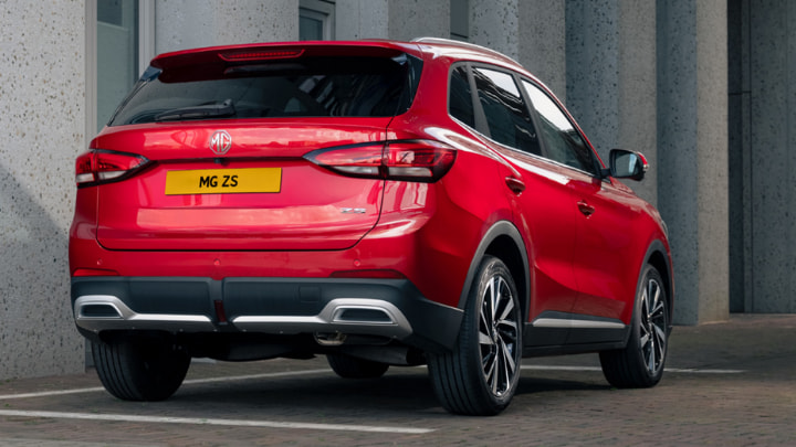 MG ZS in Red Parked Rear Angle
