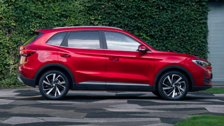 MG ZS in Red Parked Side Angle