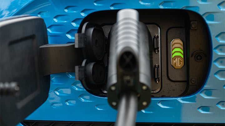 Close up of an MG charging port