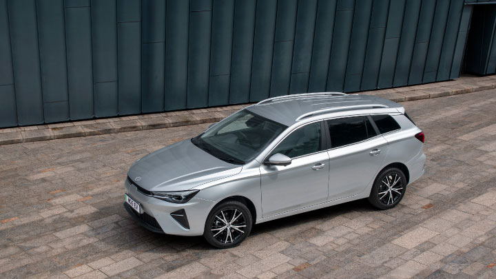 Silver MG5 EV Parked On Road