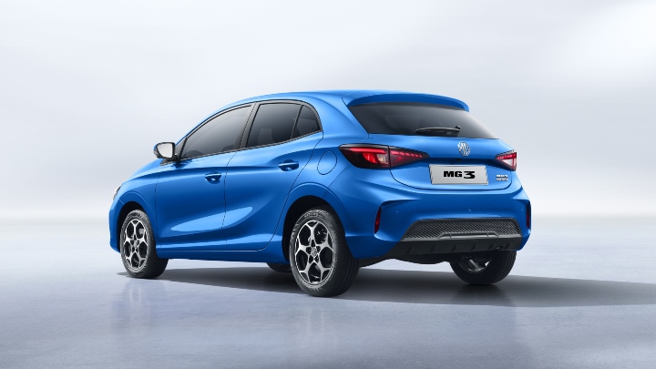 Blue MG3 Hybrid+ Exterior Rear Static in Studio