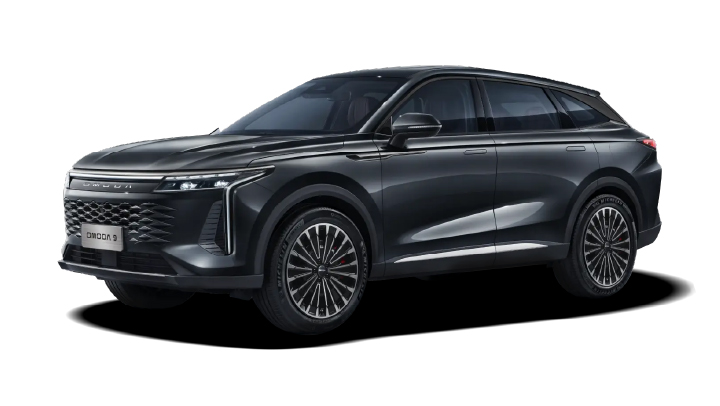 Black OMODA 9 parked in front of a white background