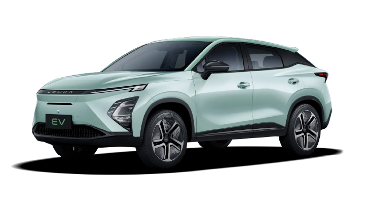 Green OMODA E5 Knight parked in front of a white background