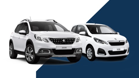 white peugeot 108 and white peugeot 2008