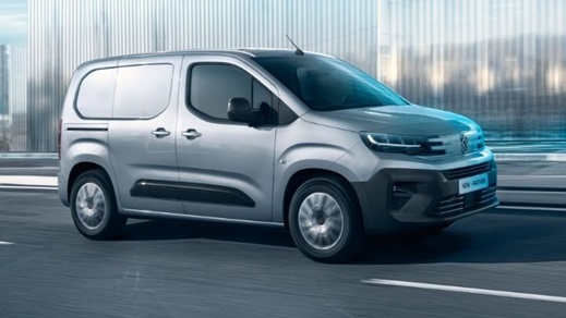 Side view of a silver e-Partner driving on the road