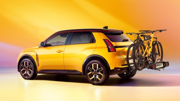 Yellow Renault 5 Exterior Rear with Bike Rack
