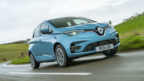 Blue Renault ZOE Exterior Front Driving